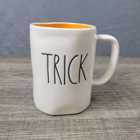 Rae Dunn Artisan Collection White & Orange Ceramic Farmhouse Trick or Treat Mug - Picture 1 of 6